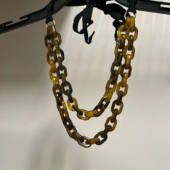 J Crew Tortoise Black Grosgrain Ribbon Necklace - Picture 1 of 8
